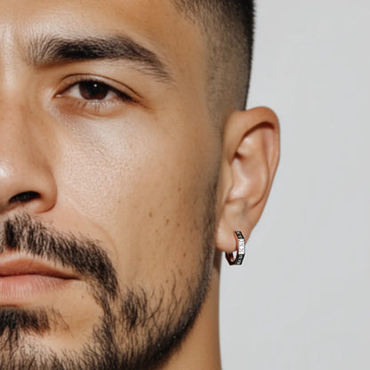 Roman Numeral Stud Earrings Worn by Male Model