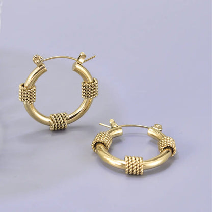 Rope Knot Hoop Earrings Gold Close Up