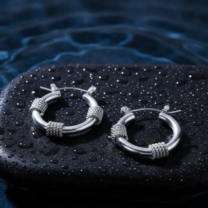 Rope Knot Hoop Earrings Silver