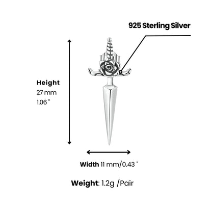 Rose Dagger Stud Earrings Dimensions and Weight