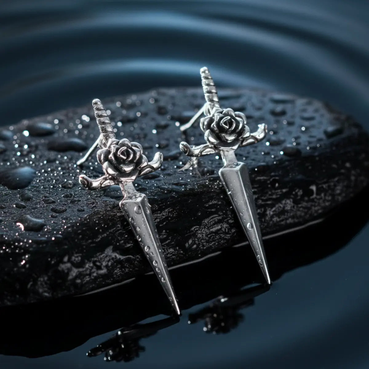 Rose Dagger Stud Earrings