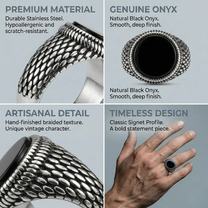 Round Black Onyx Signet Ring Features