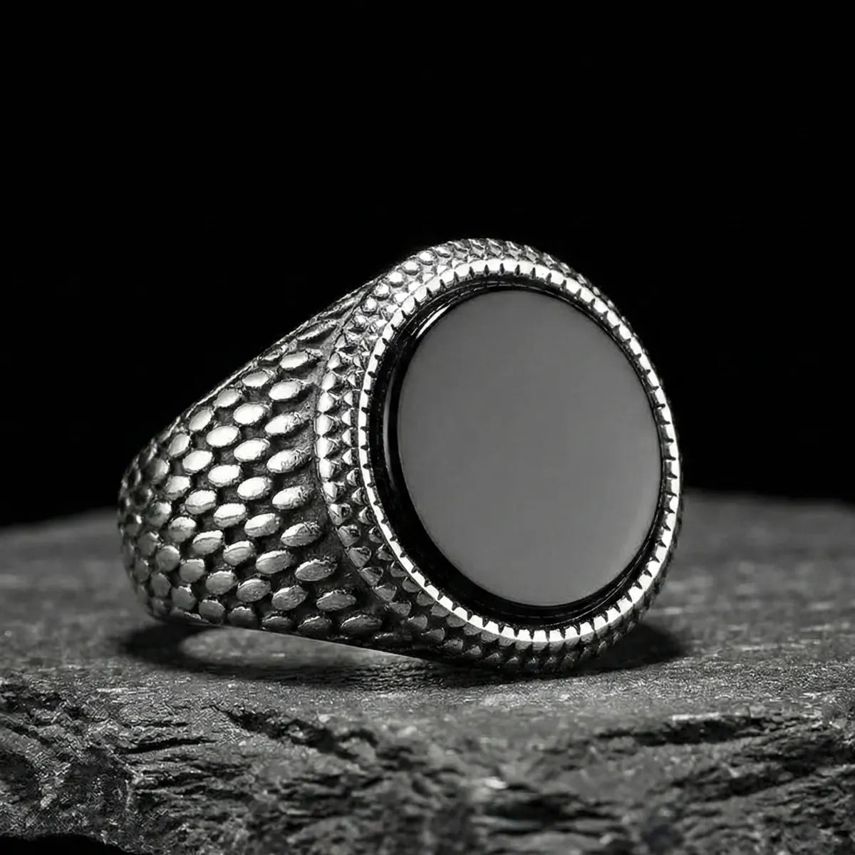 Round Black Onyx Signet Ring