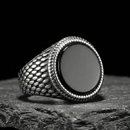 Round Black Onyx Signet Ring