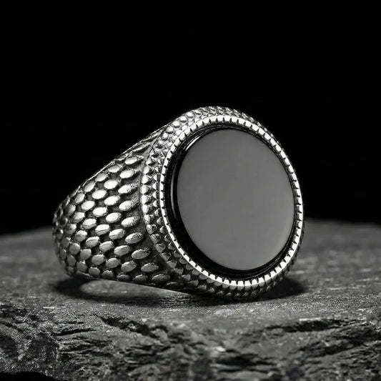 Round Black Onyx Signet Ring