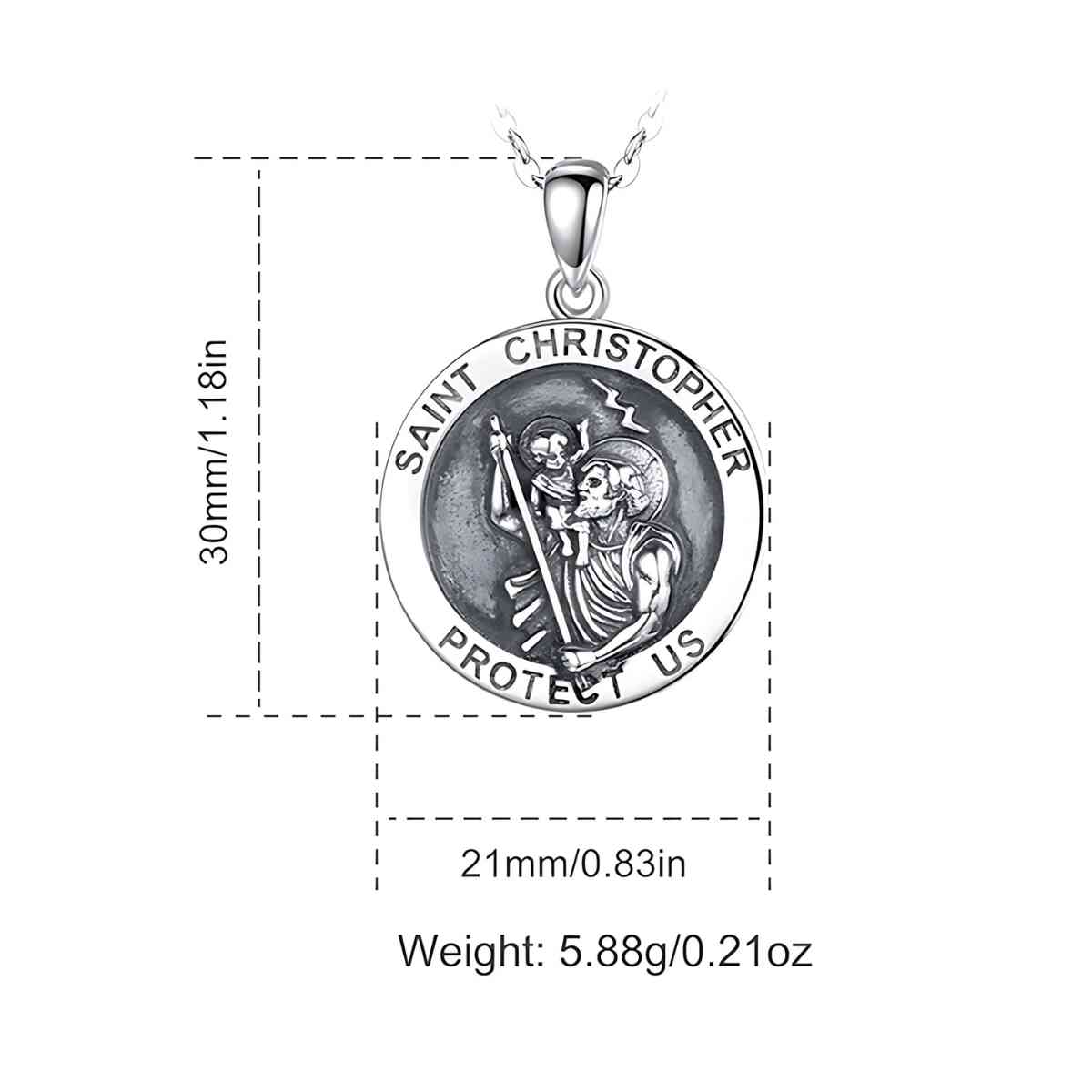 Round Saint Christopher Pendant Necklace Dimensions and Weight Xenos Jewelry