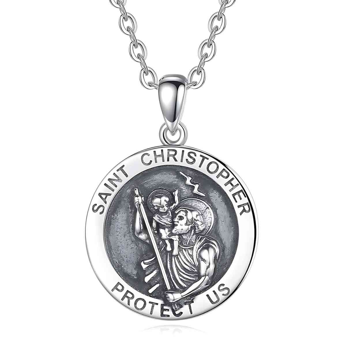 Round Saint Christopher Pendant Necklace With 18 inch Chain Xenos Jewelry