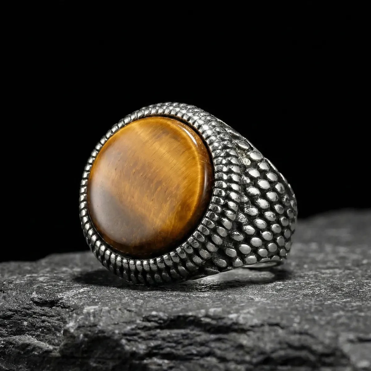 Round Tiger's Eye Signet Ring