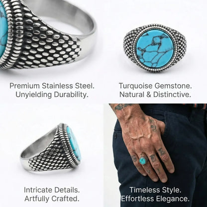 Round Turquoise Signet Ring Features