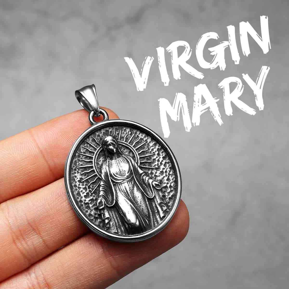 Round Virgin Mary Necklace with Rays Pendant Only Xenos Jewelry