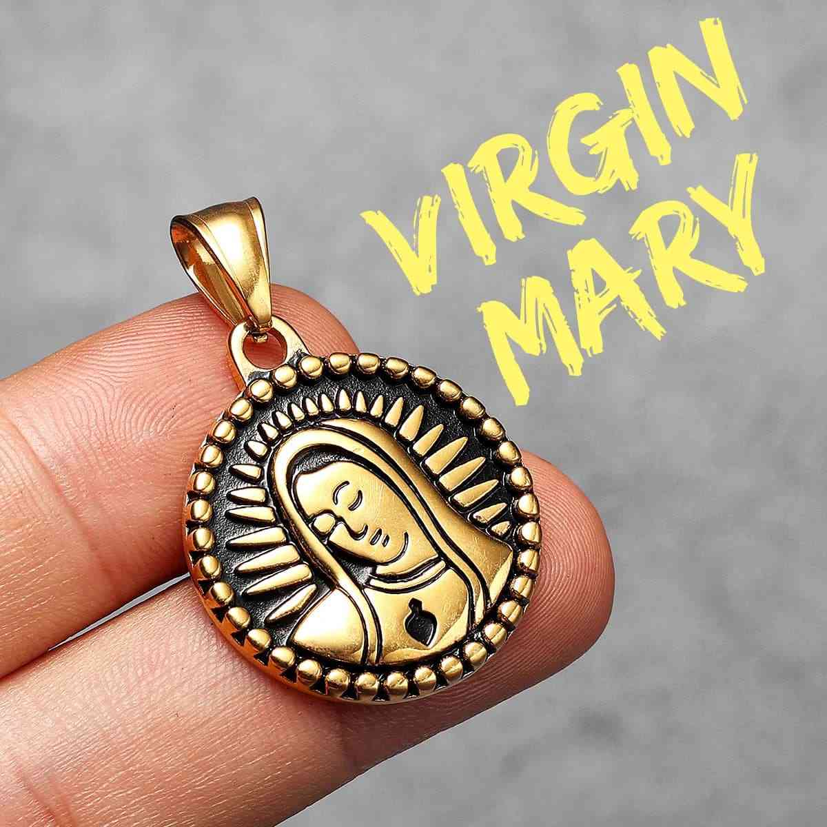 Round Virgin Mary Necklace with Sacred Heart Gold Pendant Only Xenos Jewelry