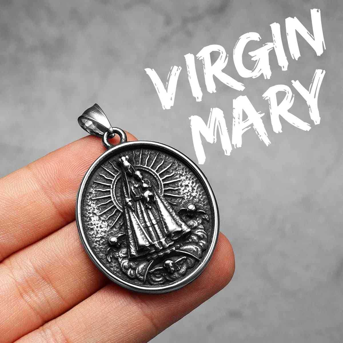 Round Virgin Mary Pendant with Sunburst Pendant Only Xenos Jewelry