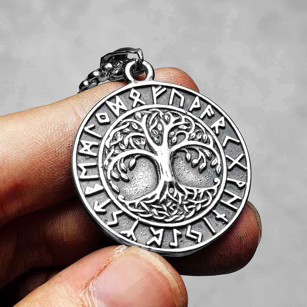 Round Yggdrasil Necklace with Runes Pendant Only Xenos Jewelry