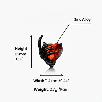 Ruby Heart Skeleton Hand Stud Earrings Dimensions and Weight