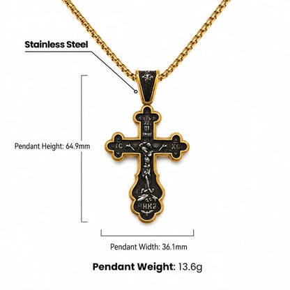 Russian Orthodox Cross Necklace Gold Dimensions and Weight Infographic