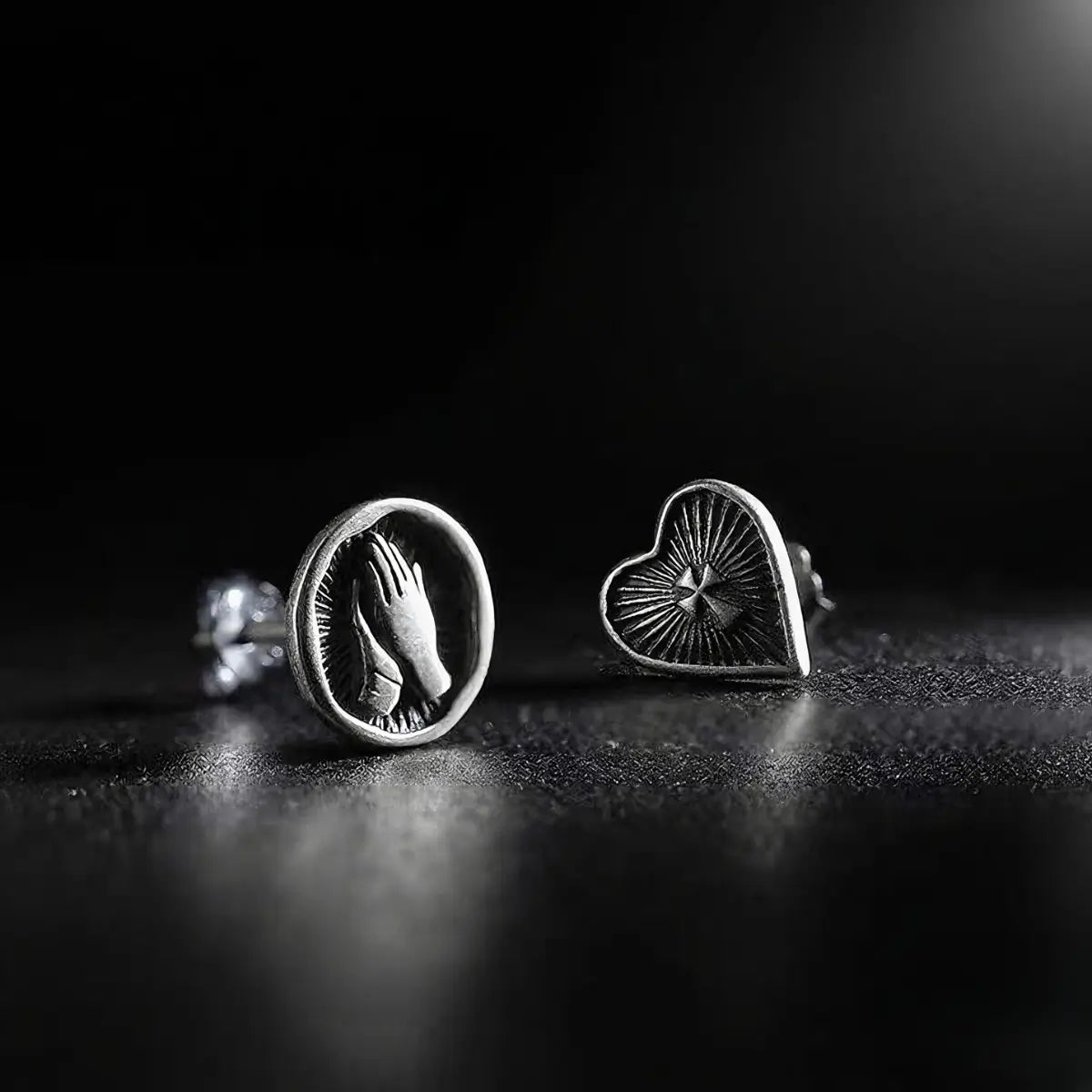 Sacred Heart Earrings with Praying Hands Earrings