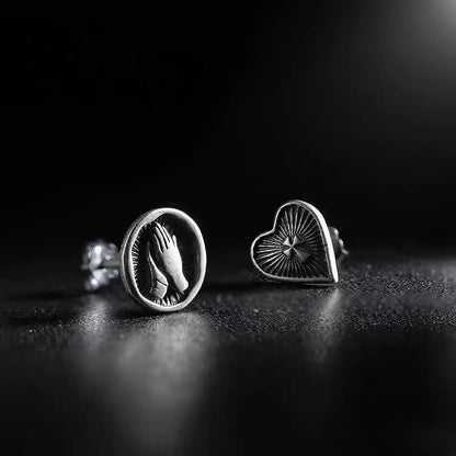 Sacred Heart Earrings with Praying Hands Earrings