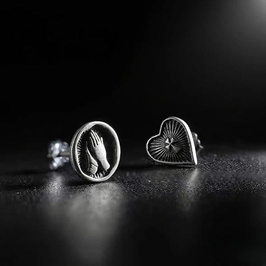 Sacred Heart Earrings with Praying Hands Earrings