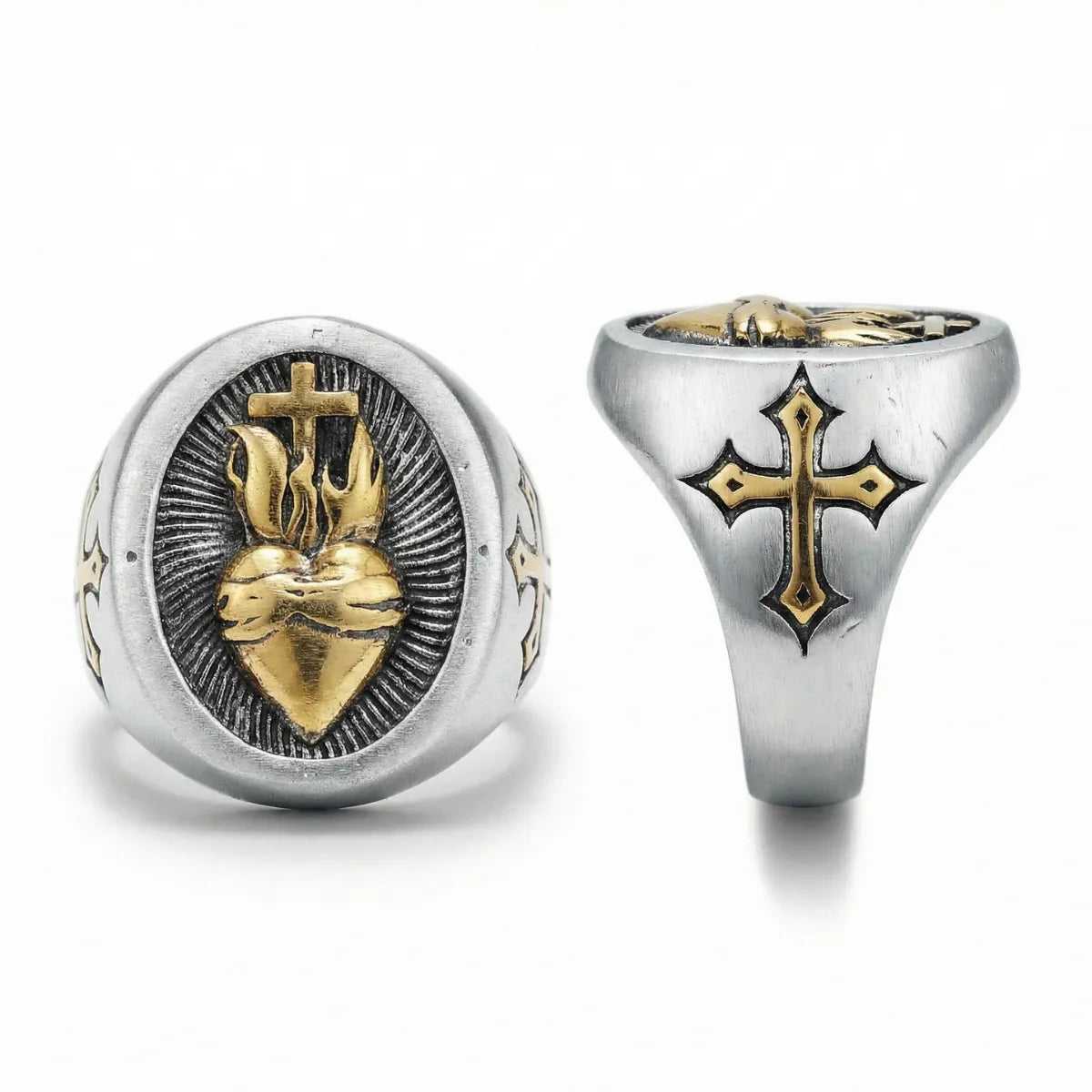 Sacred Heart Ring Gold Multi Angle Details