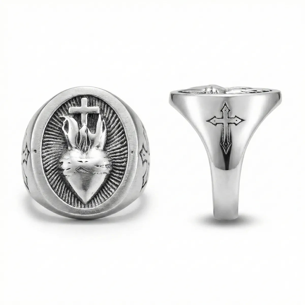 Sacred Heart Ring Silver Multi Angle Details