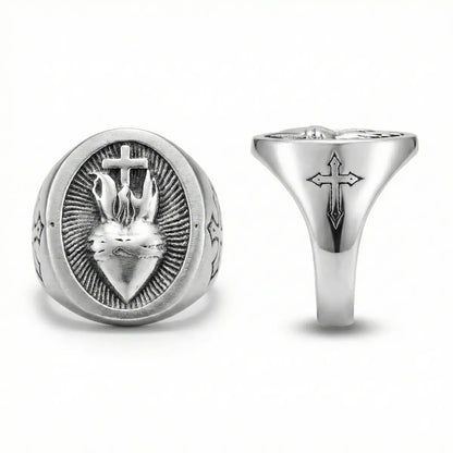 Sacred Heart Ring Silver Multi Angle Details