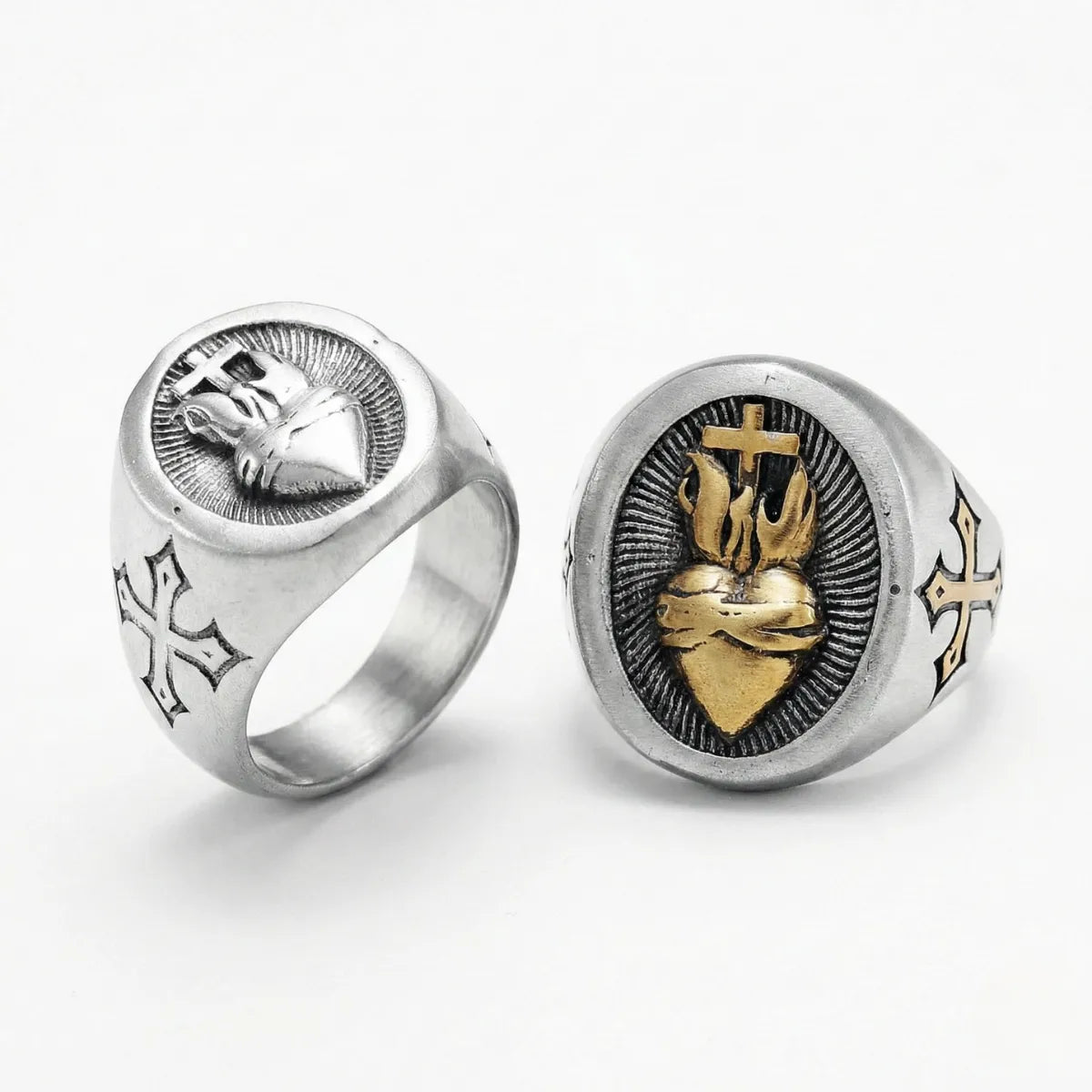 Sacred Heart Ring Silver and Gold Details