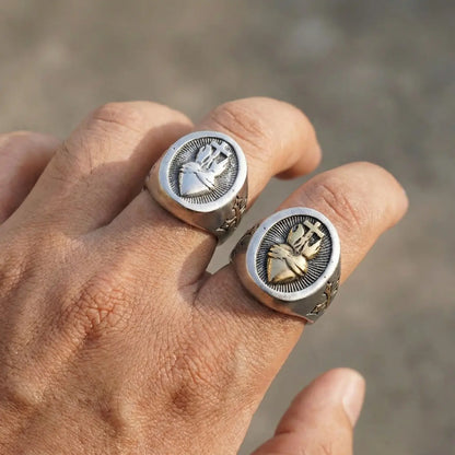 Sacred Heart Ring Silver and Gold Worn by Male Model