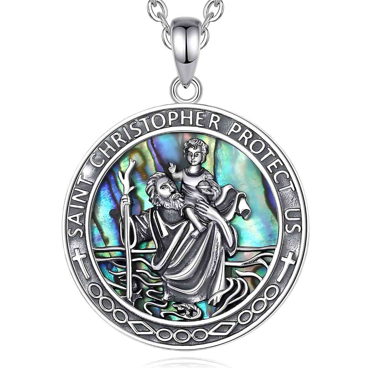 Saint Christopher Medallion Necklace with 18 inch Chain Xenos Jewelry