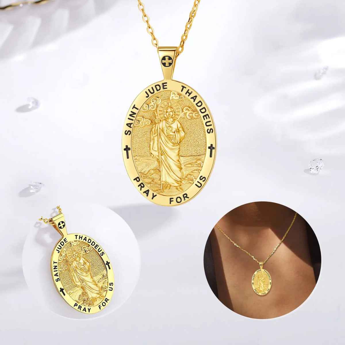 Saint Jude Necklace 18K Gold Plated Silver Details Xenos Jewelry