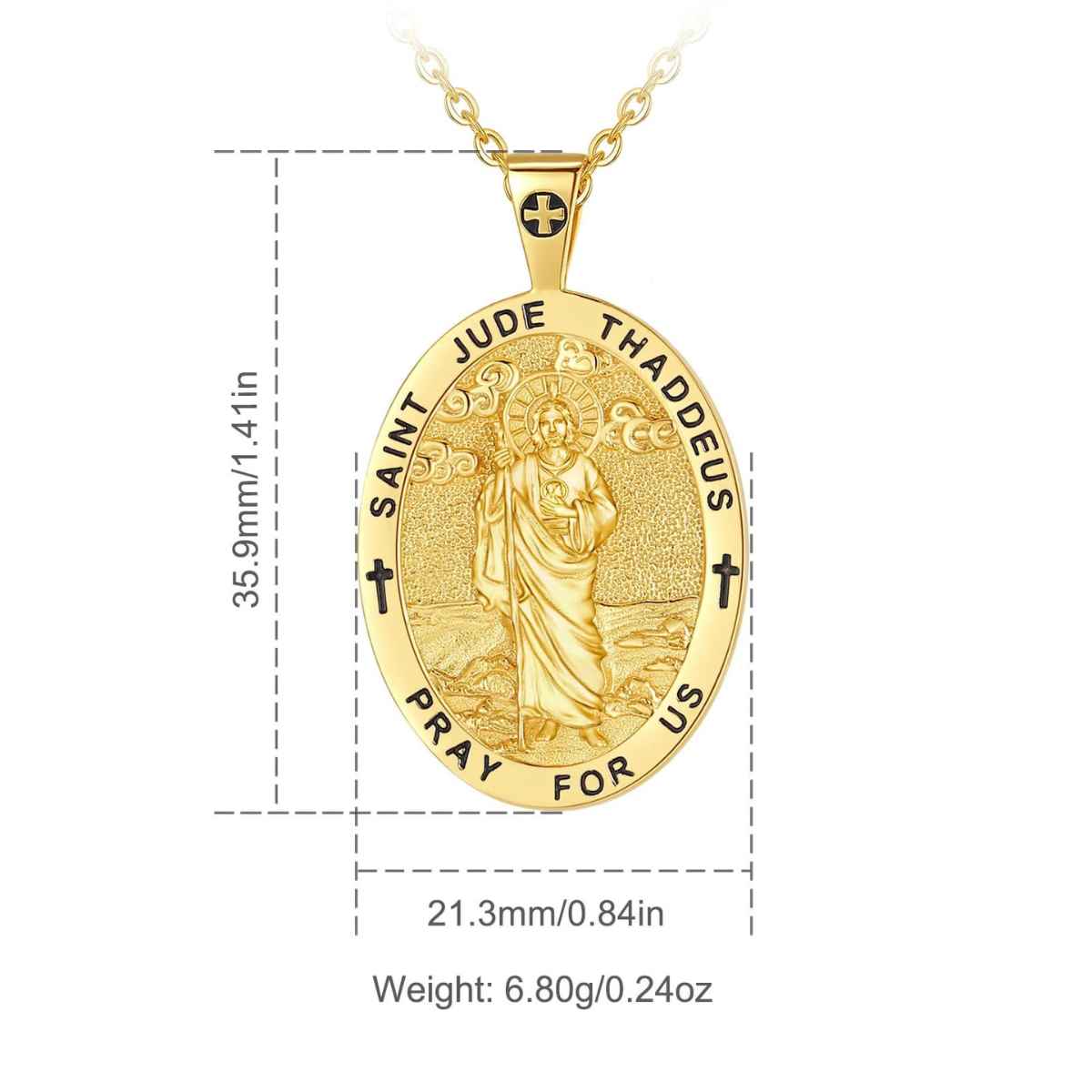 Saint Jude Necklace 18K Gold Plated Silver Dimensions and Weight Xenos Jewelry