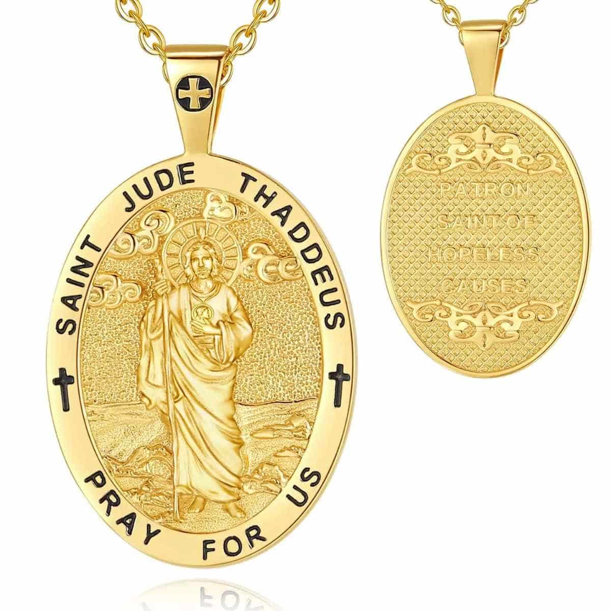 Saint Jude Necklace 18K Gold Plated Silver with 18 inch Chain Xenos Jewelry