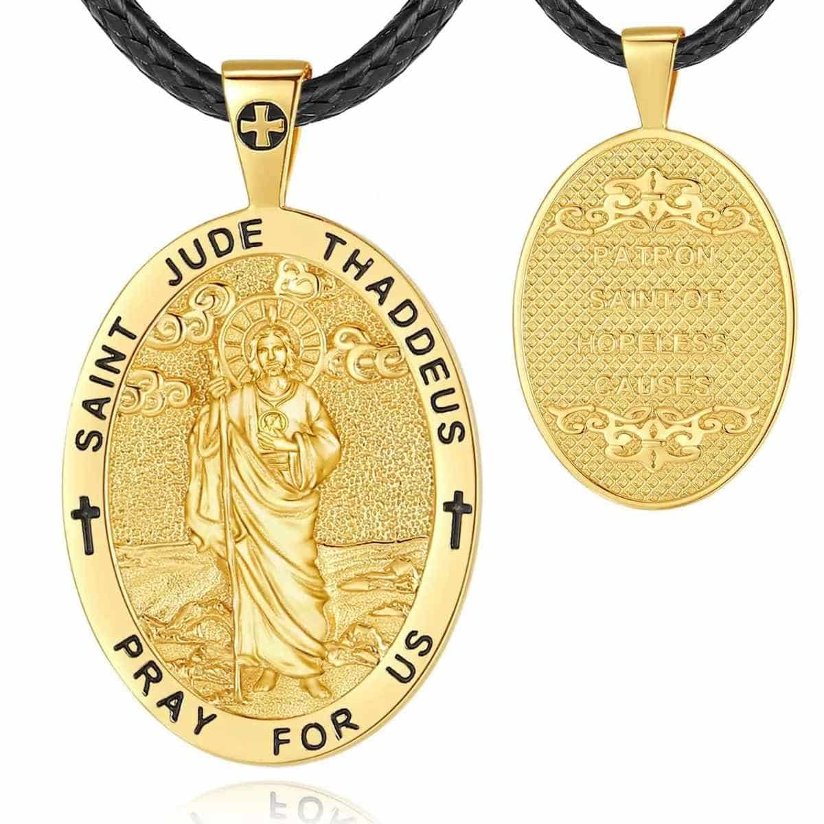 Saint Jude Necklace 18K Gold Plated Silver with 24 inch Rope Xenos Jewelry