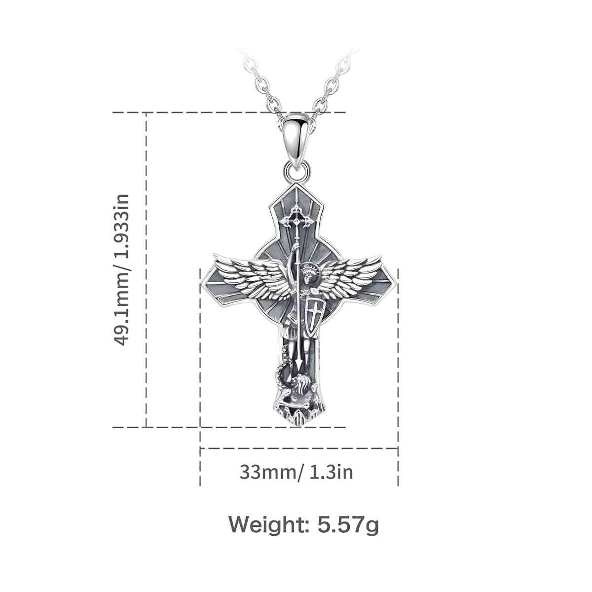 Saint Michael Cross Wings Necklace Dimensions and Weight Xenos Jewelry