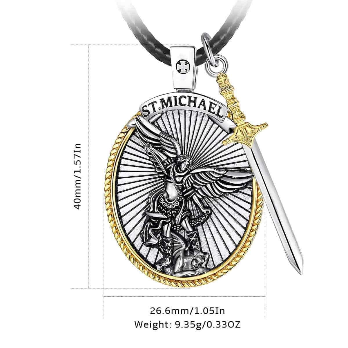 Saint Michael Necklace with Sword Dimensions and Weight Xenos Jewelry