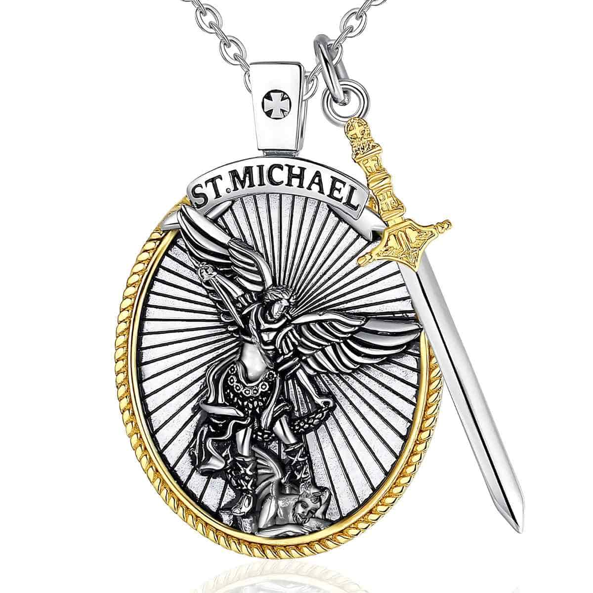 Saint Michael Necklace with Sword with 18inch Chain Xenos Jewelry