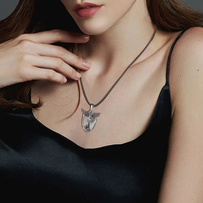 Saint Michael Shield Necklace Worn by Female Model