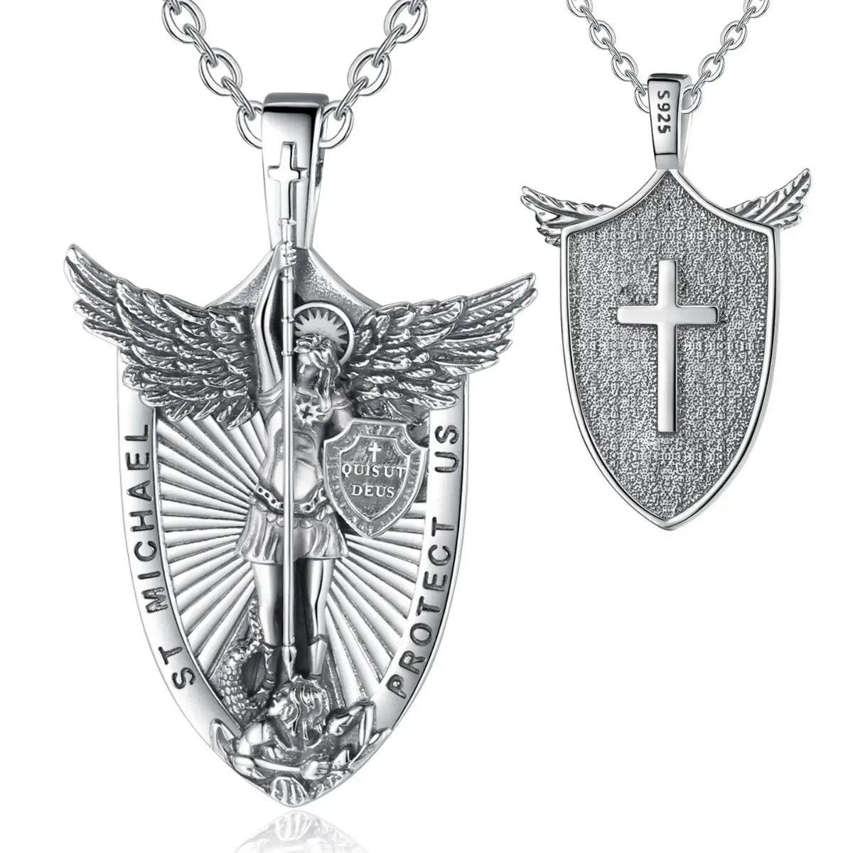 Saint Michael Shield Necklace with 18inch Chain