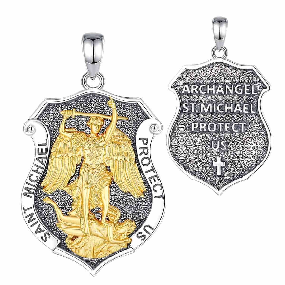 Saint Michael Shield Pendant Necklace Gold Only Xenos Jewelry