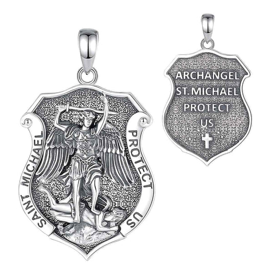 Saint Michael Shield Pendant Necklace Silver Only Xenos Jewelry