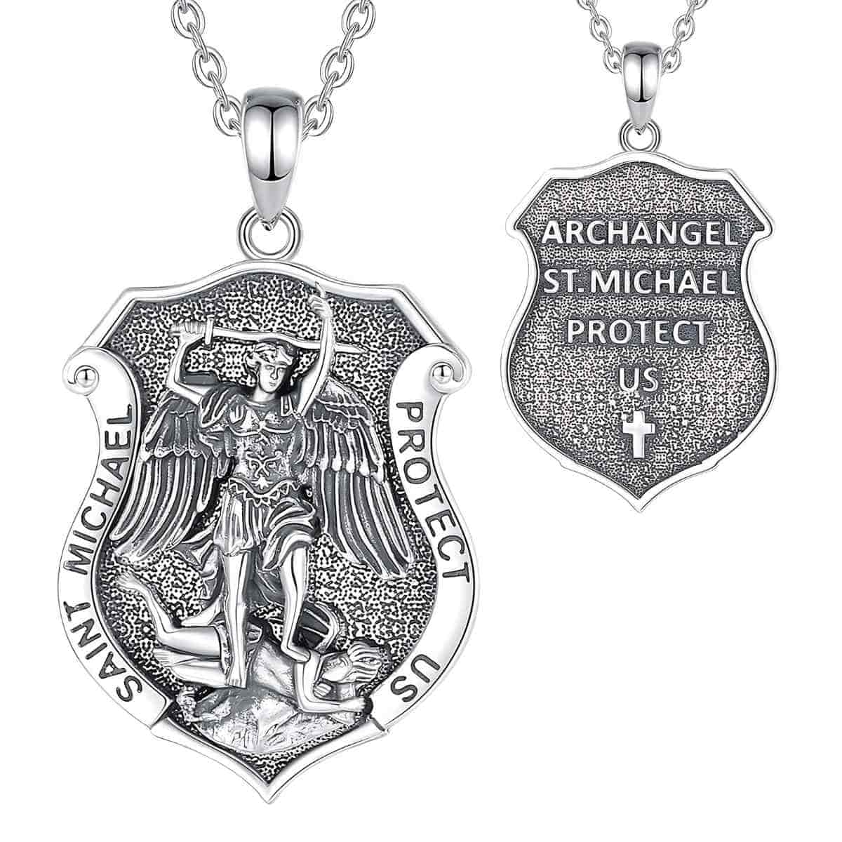 Saint Michael Shield Pendant Necklace Silver with 18inch Chain Xenos Jewelry