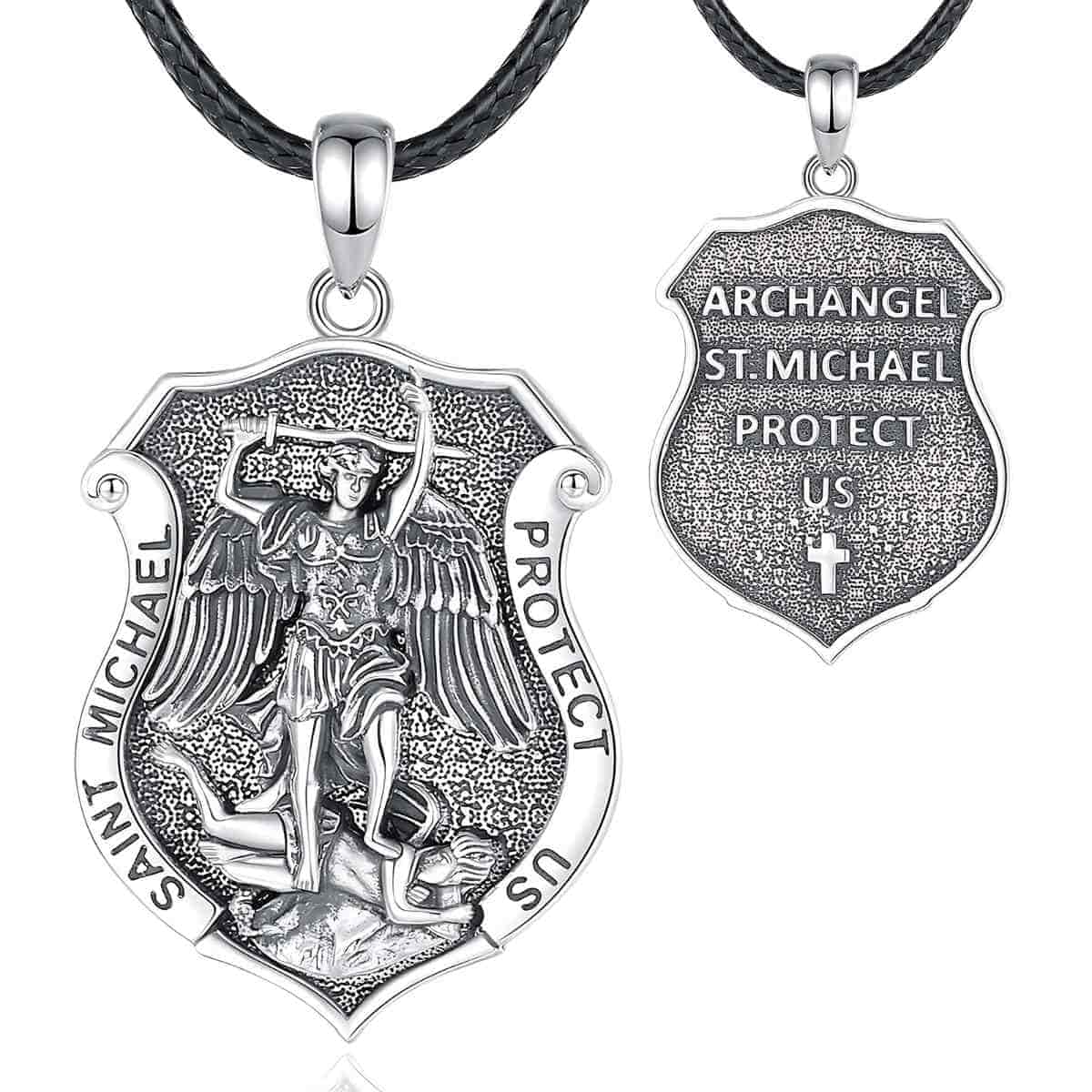 Saint Michael Shield Pendant Necklace Silver with 24inch Rope Xenos Jewelry