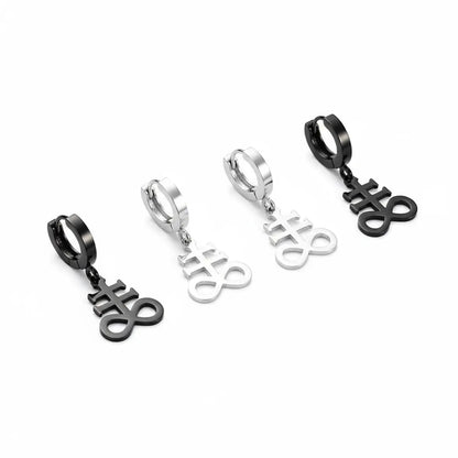 Satan Drop Hoop Earrings Silver and Black