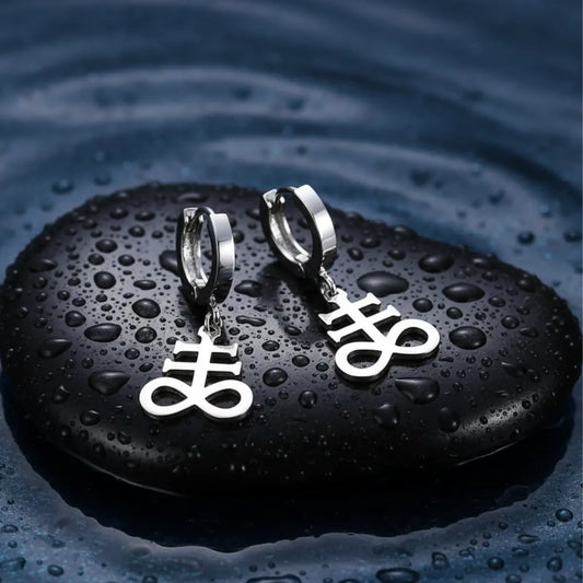 Satan Drop Hoop Earrings Silver
