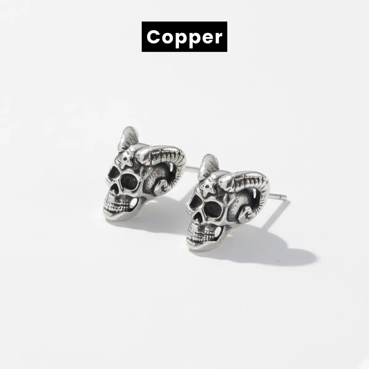 Satan Skull Stud Earrings Copper