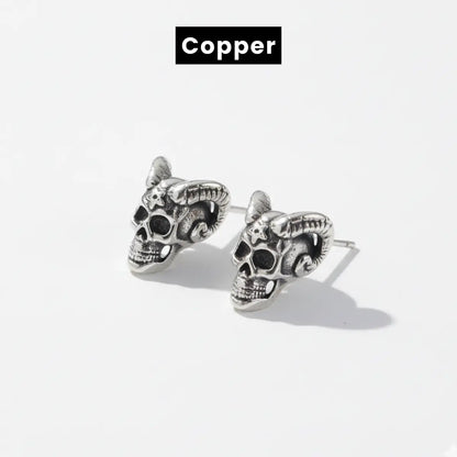 Satan Skull Stud Earrings Copper