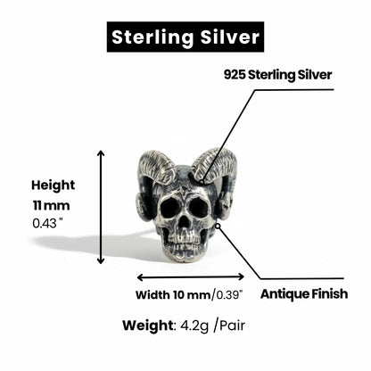 Satan Skull Stud Earrings Sterling Silver Dimensions and Weight