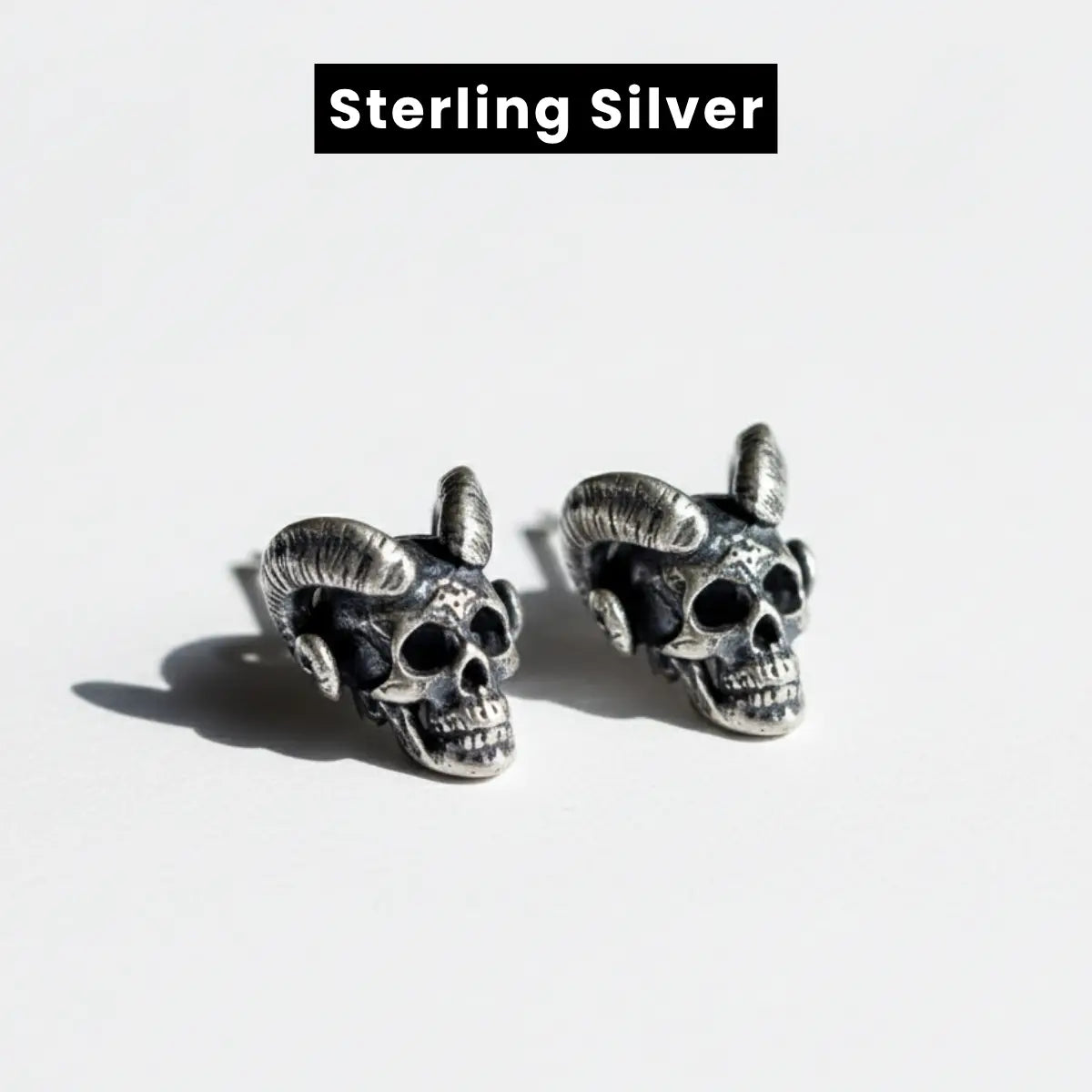 Satan Skull Stud Earrings Sterling Silver