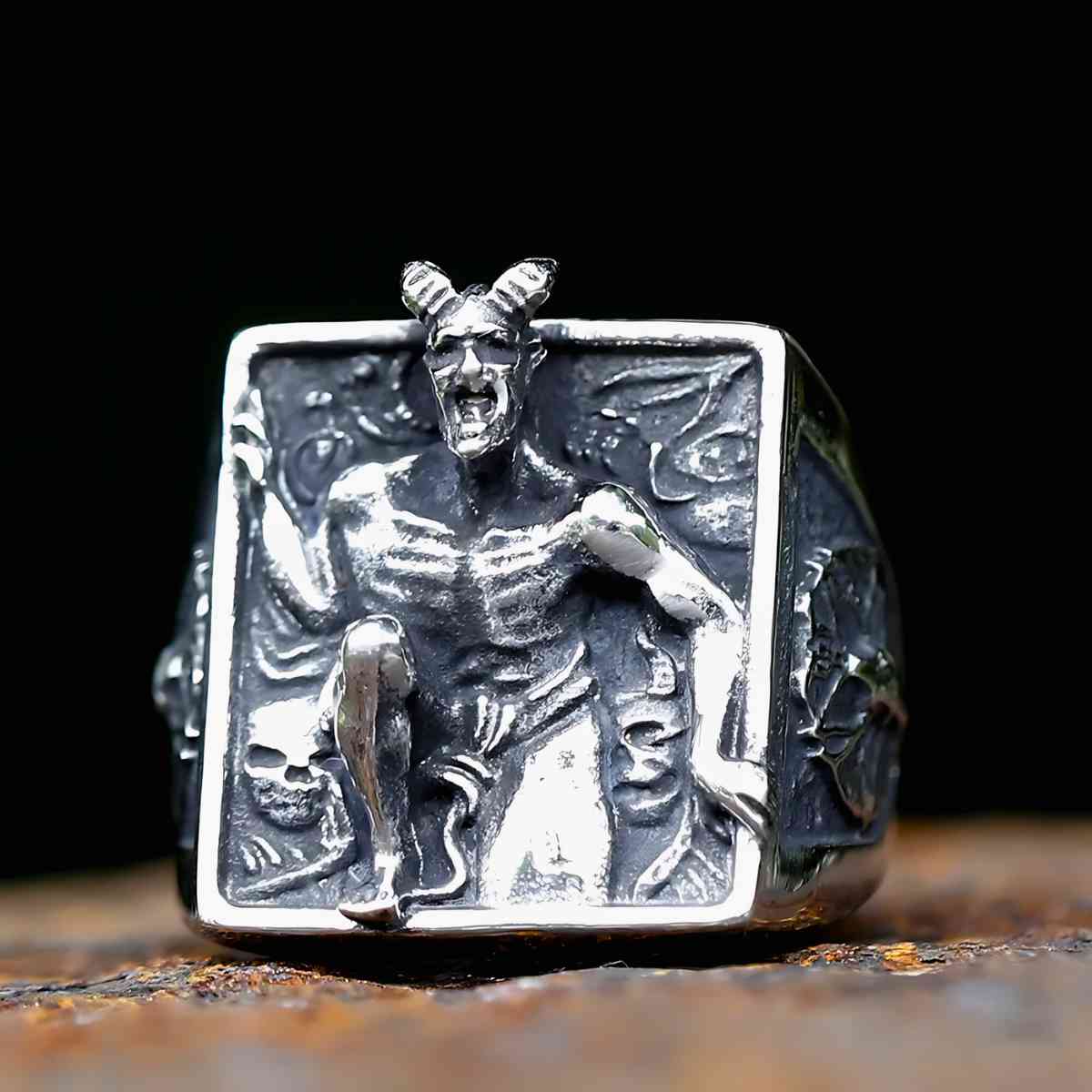 Satanic Baphomet Relief Ring | Xenos Jewelry