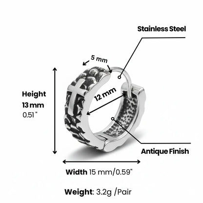 Scales Cross Huggie Hoop Earrings Dimensions and Weight