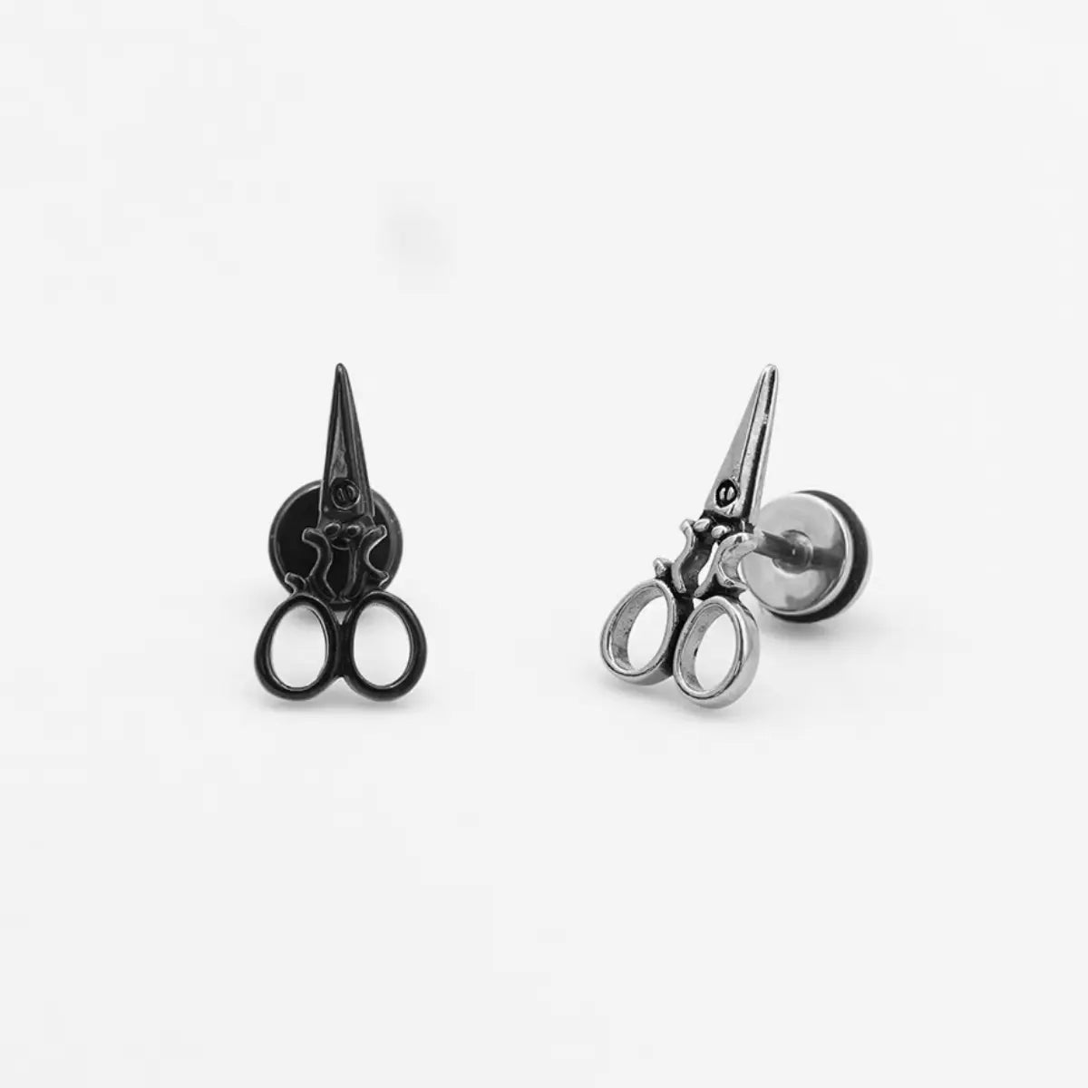 Scissors Stud Earrings Silver and Black